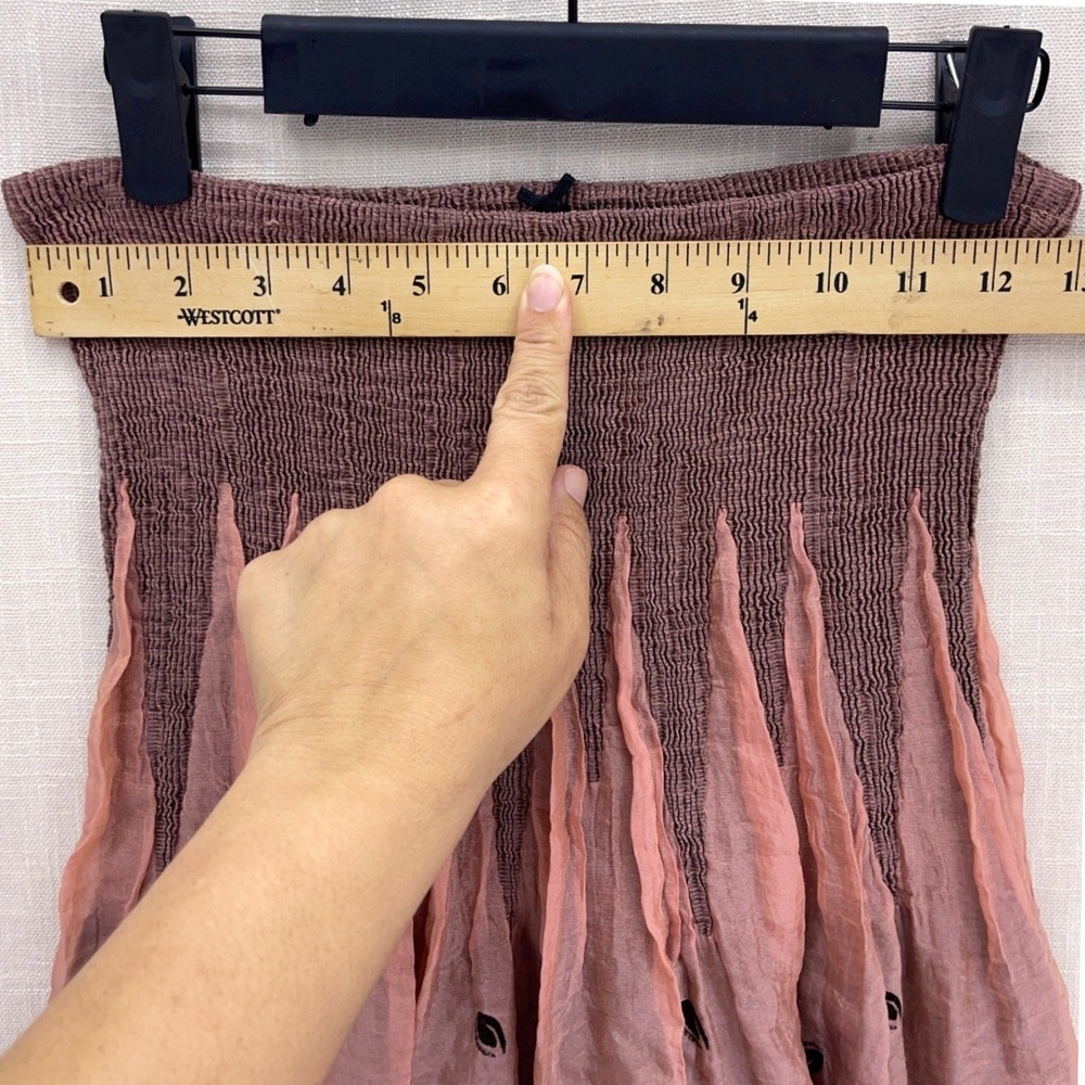 Lapis Mauve Pink Floral Smocked Metallic Sheen Maxi Skirt One Size Crinkle Boho - Picture 4 of 8